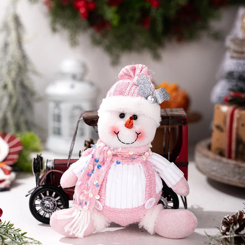 Christmas Decorations: Pink Sequined Scarf, Snowman, Pink Overalls, Reindeer, Pink Sequined Pointed Hat, Santa Claus Home Decor-Serilas