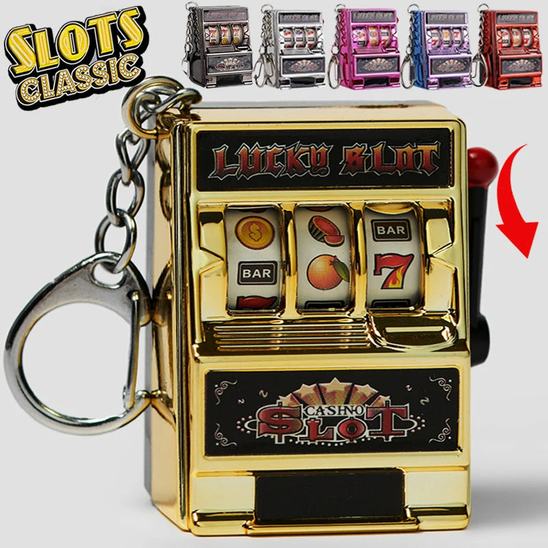Retro Mini Fruit Machine Keychain Game Winning Best Friend Gift Toy Key Holder Coin Games Console Creative Slot Casino Model-Serilas