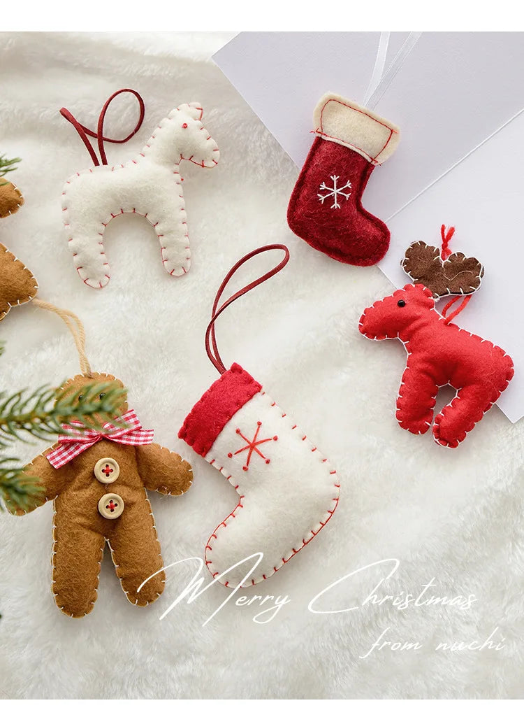 Christmas Tree Snowflake Gift Decoration Pendant Wool Felt Gingerbread Handmade DIY Accessories Christmas New Year Decoration-Serilas