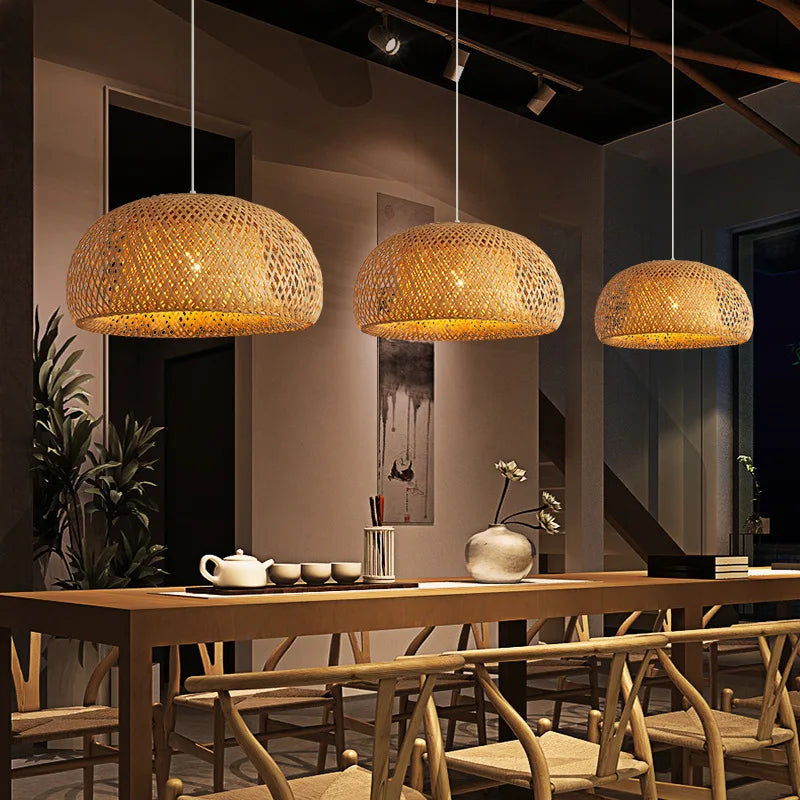BambuAura™ Hand-Woven Bamboo Rattan Pendant Lantern