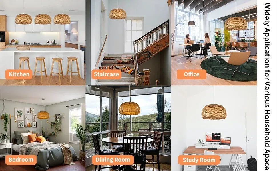 Bamboo Lantern Pendant Lamp Natural Rattan Wicker E27 Chandeliers Hand-Woven Bamboo Lampshades Lighting Fixtures Hanging Light-Serilas