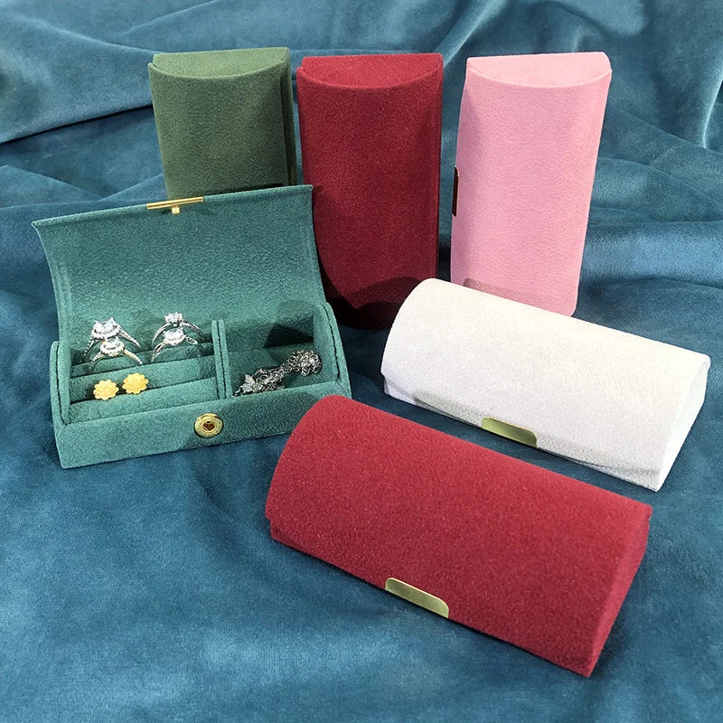 High-quality Velvet Portable Jewelry Storage Box Semi Circular Small Jewelry Packaging Box Ring Bracelet And Earring Storage box-Serilas