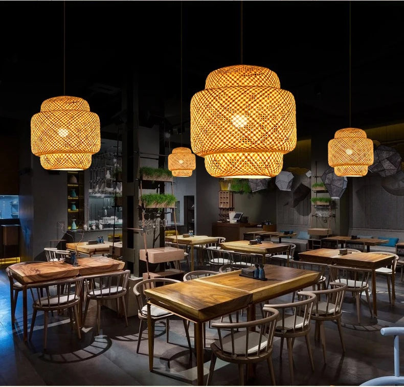 BambuAura™ Hand-Woven Bamboo Rattan Pendant Lantern