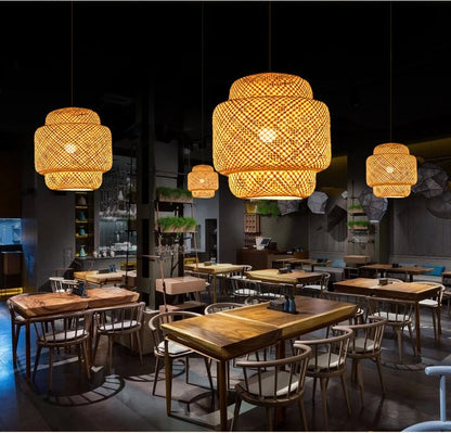 BambuAura™ Hand-Woven Bamboo Rattan Pendant Lantern