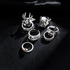 7Pcs/Set New Retro Hip-hop Dark Style Skull Spider Infinity Ring Creative Personal Metal Snake Ring Set-Serilas