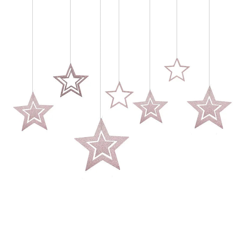 Rose Gold Hollow Star Paper Garlands Banner Hanging for Wedding Christmas Decorations Kids Birthday Party Supplies Baby Shower-Serilas