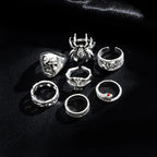 7Pcs/Set New Retro Hip-hop Dark Style Skull Spider Infinity Ring Creative Personal Metal Snake Ring Set-Serilas