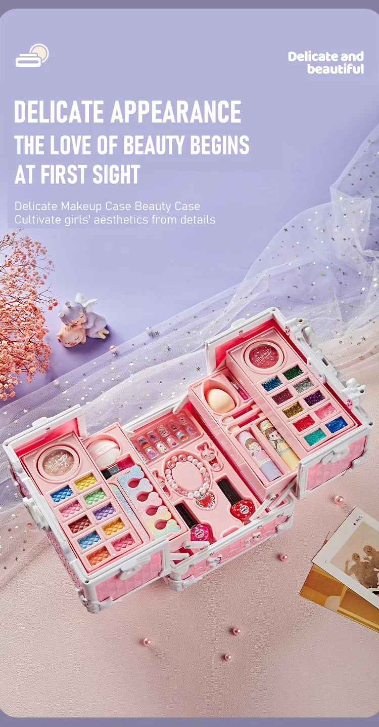 Kids Makeup Kit Little Girls 49 Pcs Washable Makeup Kit Real Girl Princess Make Up Kit with Cosmetic Case Play Set Birthday Gift-Serilas