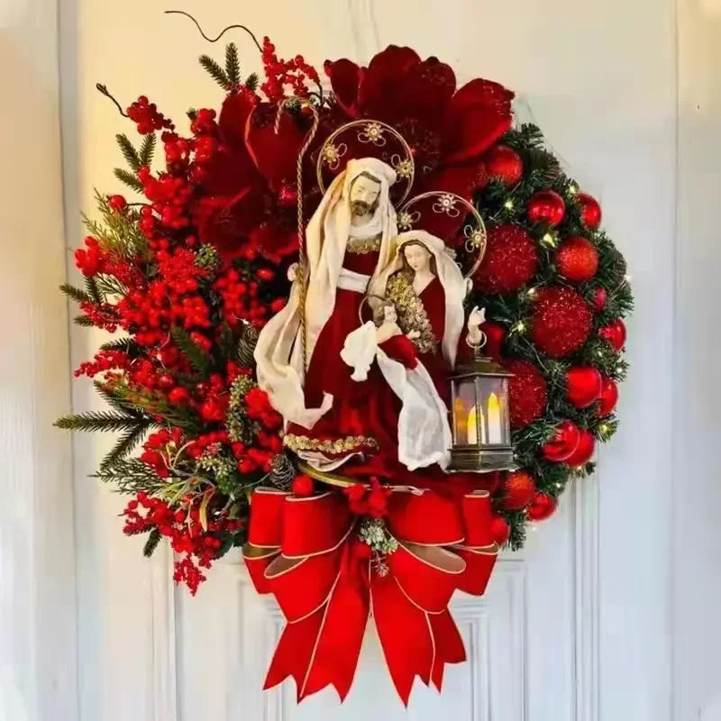 Christmas Wreath for Front Door Red Gold Window Wall Door Decorations 2024 Christmas Garland Ornament Guirnalda Navidad-Serilas
