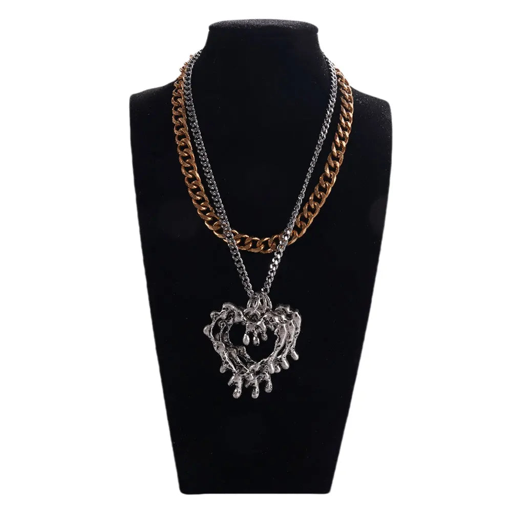 Chunky Gold Chain Necklace for Women Hypoallergenic Long Silver Love Heart Necklace Bold Statement Thick Puffy for Women Trendy-Serilas