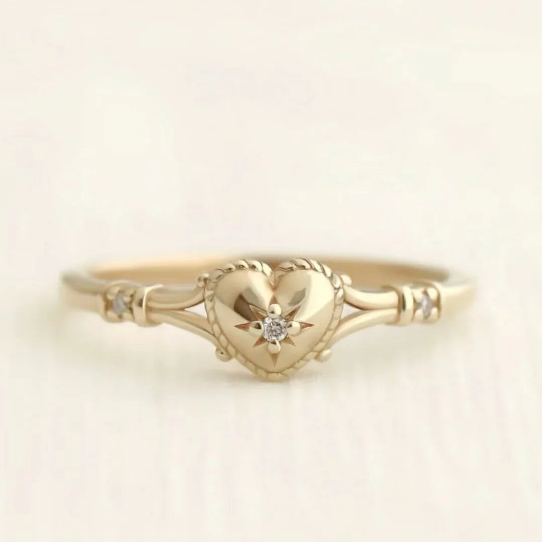 Hot Selling Gold Plated Stainless Steel Rings For Women Heart Ring Jewelry Accessories Wholesale Size 6-11-Serilas