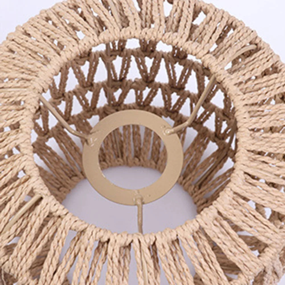 Simulated Rattan Light Fixture Vintage Hanging Lampshade Handmade Woven Lamp Shade for Living Room Bedroom Hotel Restaurant-Serilas