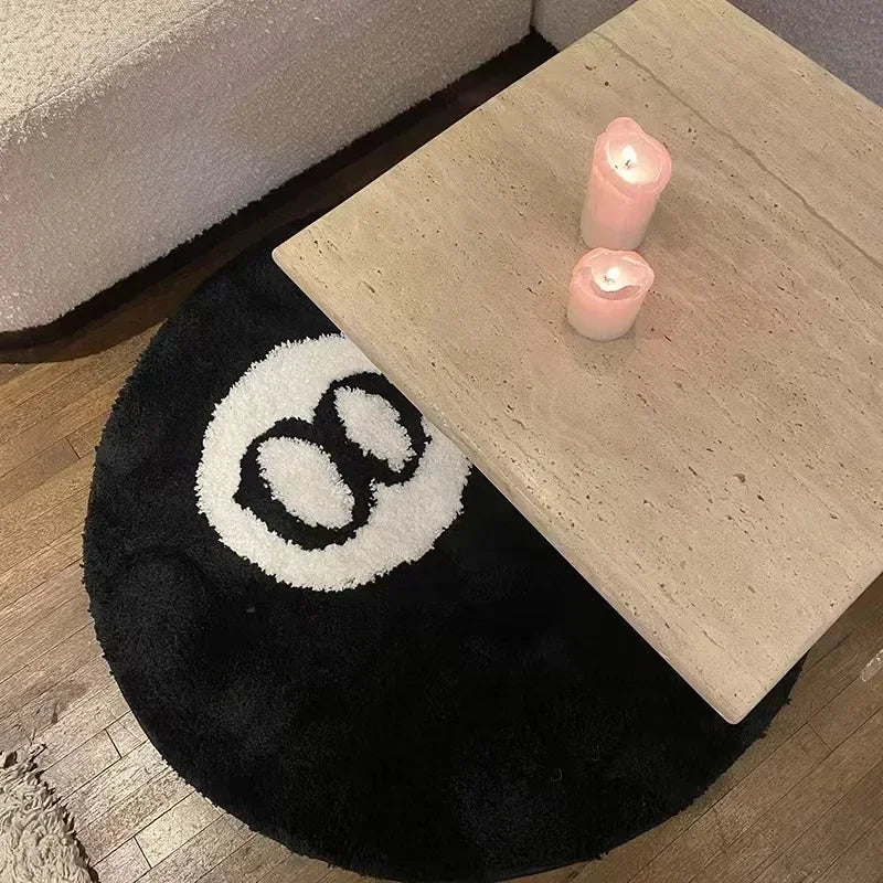 Plush Black 8 Ball Rug Creative Soft Anti-slip 8 Ball Carpet Round Skin Friendly 8 Ball Mat Hoom Decor-Serilas
