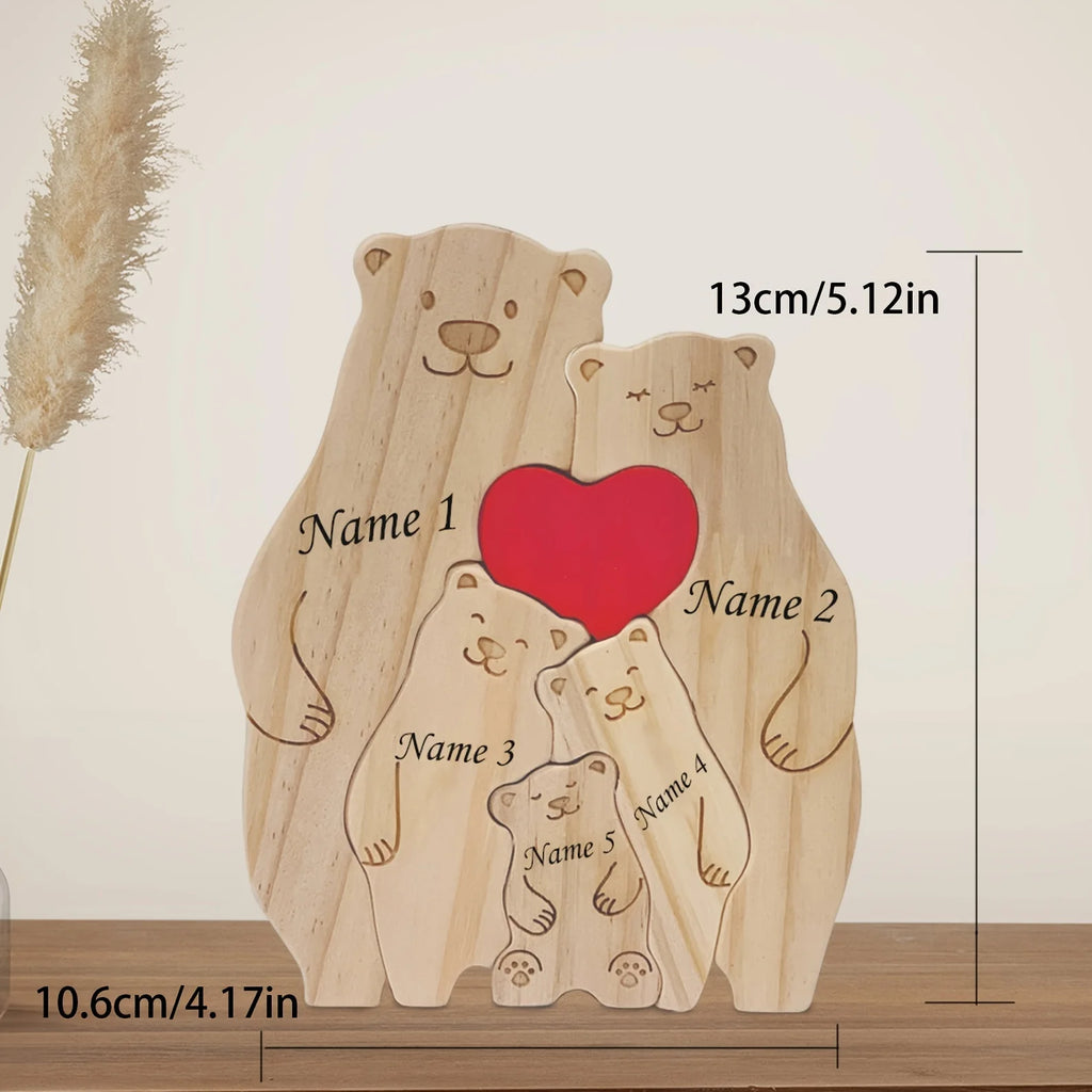Personalized Family Bear Puzzle Decor Custom Names Fits 2-6 Names Rustic Wooden Bears Seasonal Décor for Mother's & Father's Day-Serilas