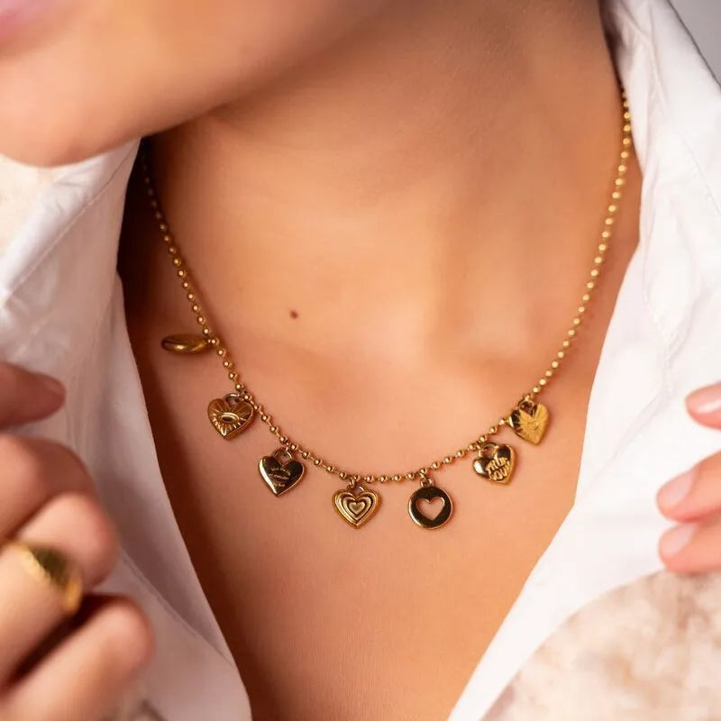 Miranda Charm Stainless Steel Heart Love Chain Necklace Water Resistant Chic Popular Romantic Korean Jewelry Gift-Serilas