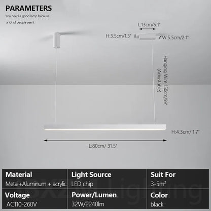 Modern LED linear chandelier for dining room office white bar pendant lights kitchen island lighting black minimalist lamp