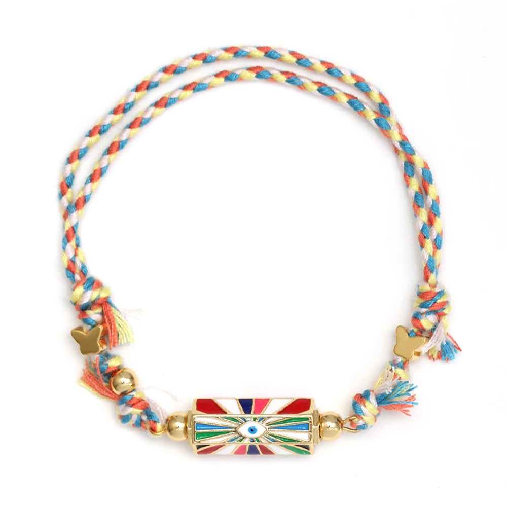 Lucky Eye Copper Enamel Turkish Evil Eye Charm Bracelet DIY Adjustable Rope Chain Bracelet for Women Men Girls Fashion Jewelry-Serilas